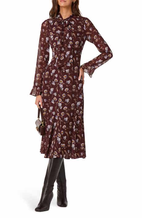 ASTR the Label Floral Tie Neck Long Sleeve Dress
