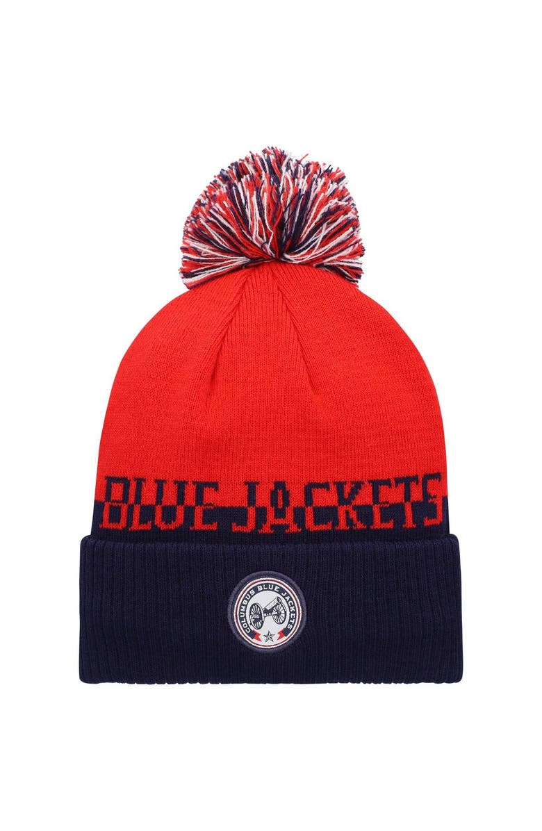 adidas Men's adidas Red/Navy Columbus Blue Jackets COLD.RDY Cuffed Knit Hat with Pom, Main, color,