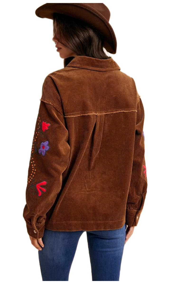 Knit and Lounge Embroidered Floral Corduroy Button-Up Jacket, Alternate, color, Brown Floral Embroidery