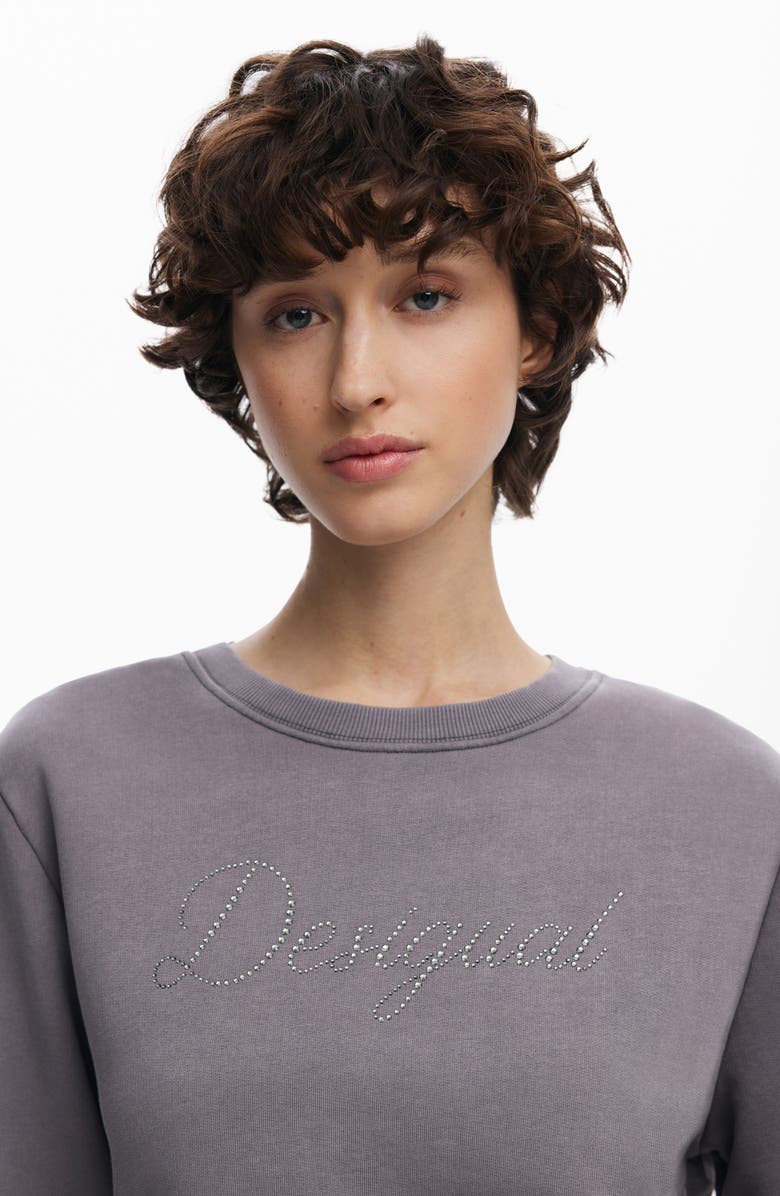 Desigual Embellished Logo Cotton Sweatshirt, Alternate, color,
