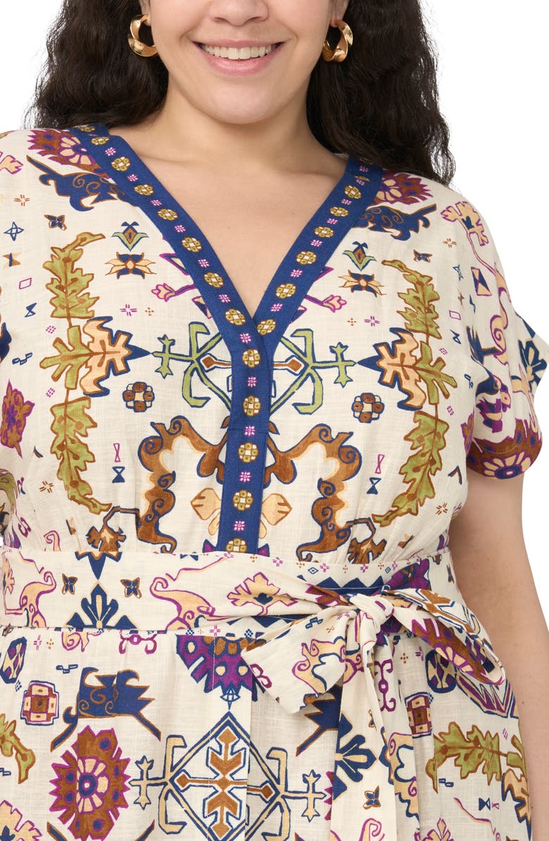 Vince Camuto Printed Belted Midi Dress, Alternate, color, New Ivory