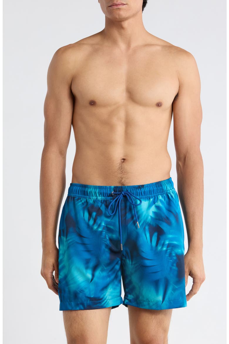 Tie Dye Palm Print Swim Shorts, Main, color, BLUE