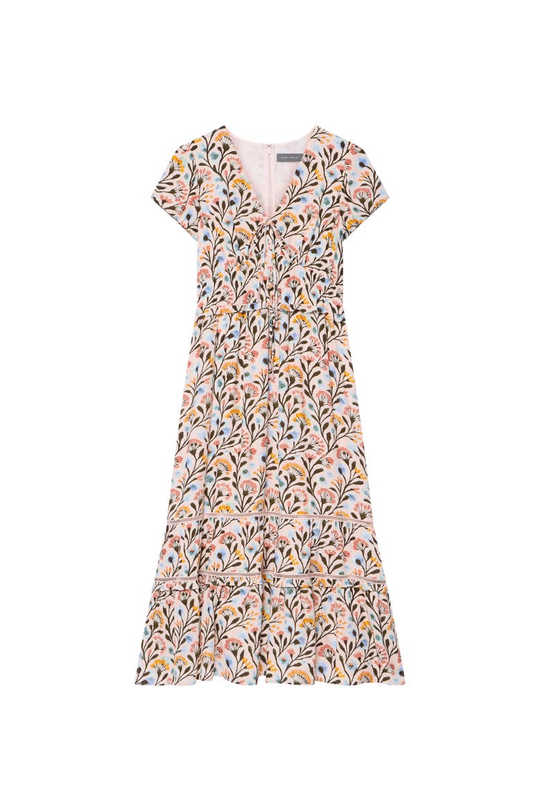 Floral Print V-Neck Midi Dress, Alternate, color, Orange