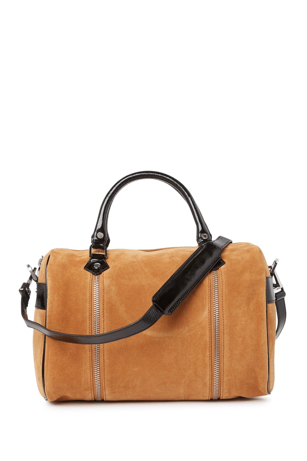 Zadig & Voltaire Sunny Medium Suede Patent Satchel Bag, Alternate, color, 