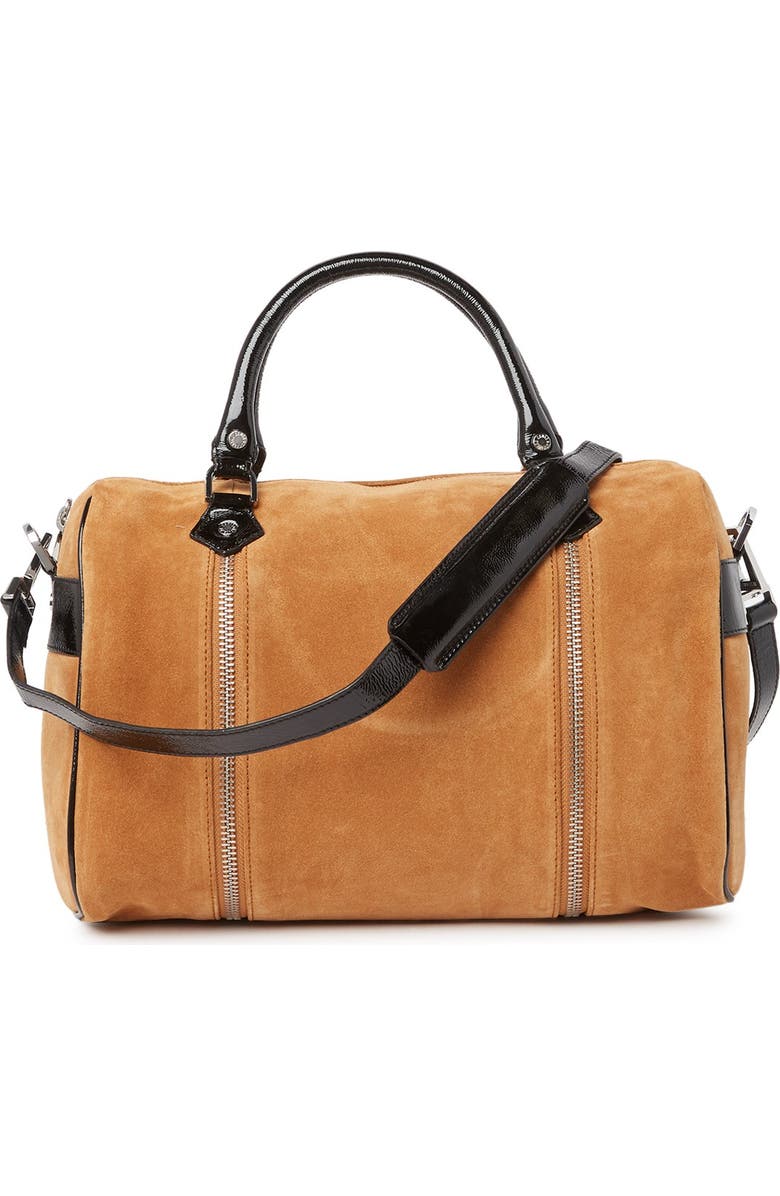 Zadig & Voltaire Sunny Medium Suede Patent Satchel Bag, Alternate, color,