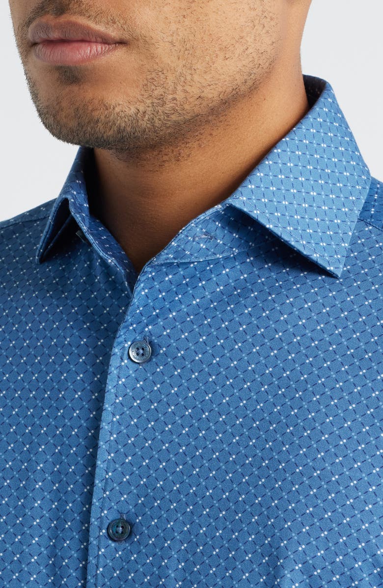 Bugatchi Devon OoohCotton<sup>®</sup> Geo Print Button-Up Shirt, Alternate, color, Cobalt