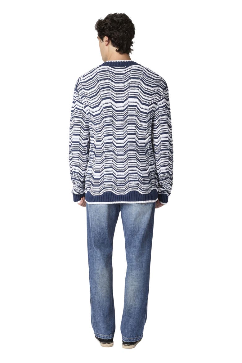 Cotton-blend Cardigan With Greek Motif, Alternate, color, White & Blue