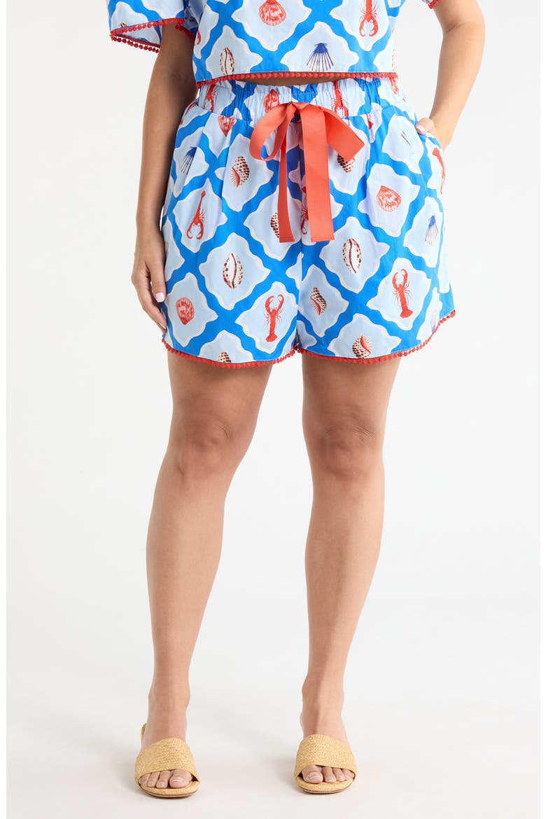 Devany Melia High Waist Shorts, Main, color, WHTBLUE-MULTI