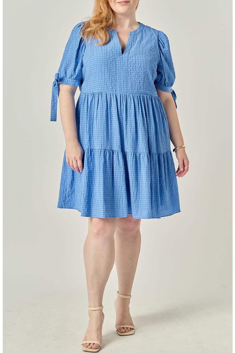 Gingham Tiered Minidress, Main, color, BLUE
