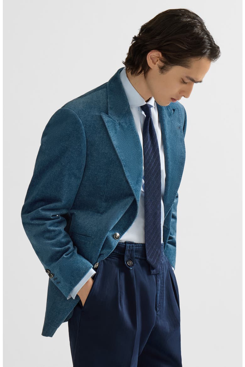 Denim-effect cotton velvet Tailor blazer with peak lapels, Alternate, color, Denim