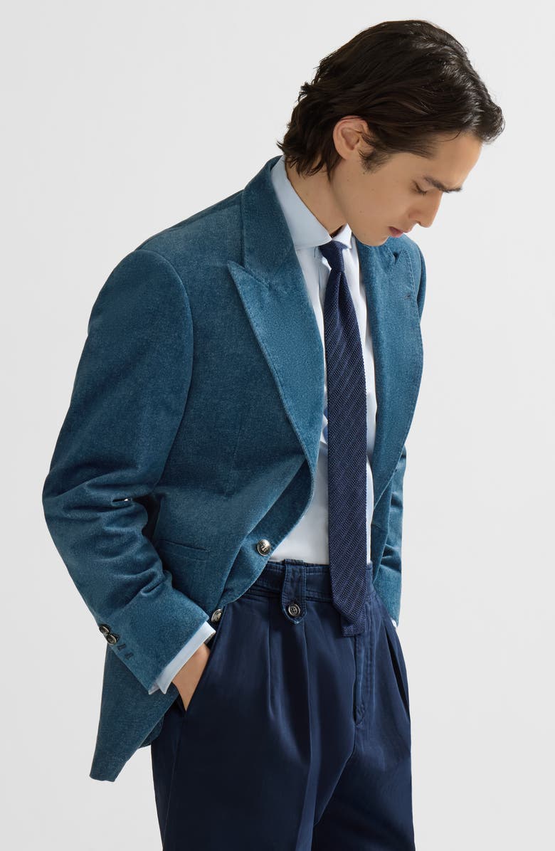 Brunello Cucinelli Denim-effect cotton velvet Tailor blazer with peak lapels, Alternate, color, Denim