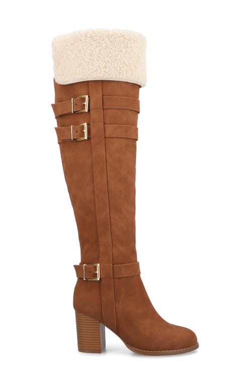 Journee Collection Alyza Faux Shearling Over-the-knee Boot In Brown