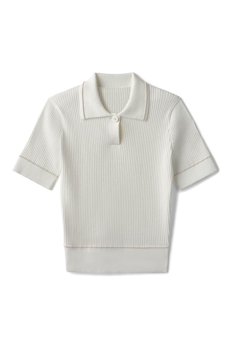 Birdie Rib Polo Sweater, Alternate, color, SNOW WHITE