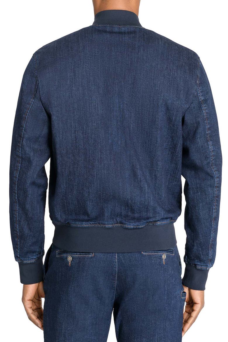 Slim Fit Brooklyn Bridge Bomber Jacket, Alternate, color, NAVY