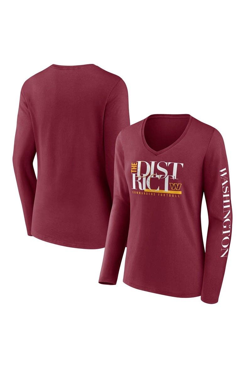 Women's Fanatics Branded Burgundy Washington Commanders Hometown Sweep Long Sleeve V-Neck T-Shirt, Main, color, Burgundy