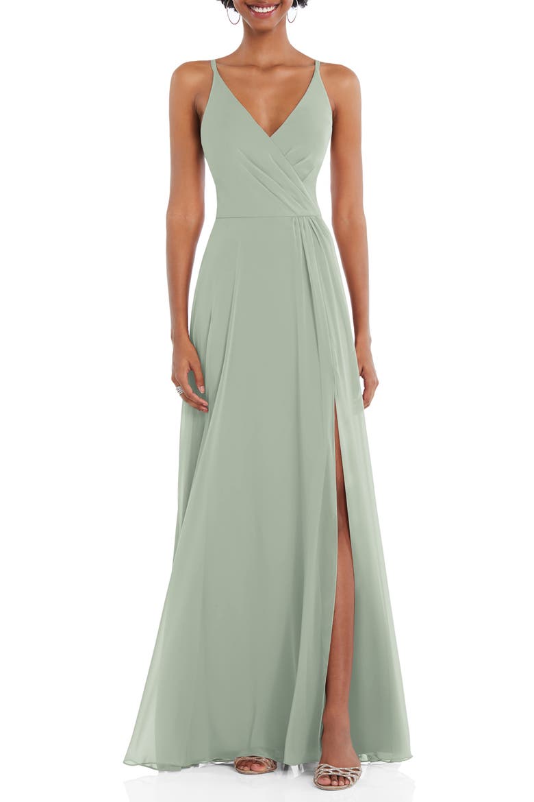 Wrap Bodice Chiffon Gown, Main, color, WILLOW