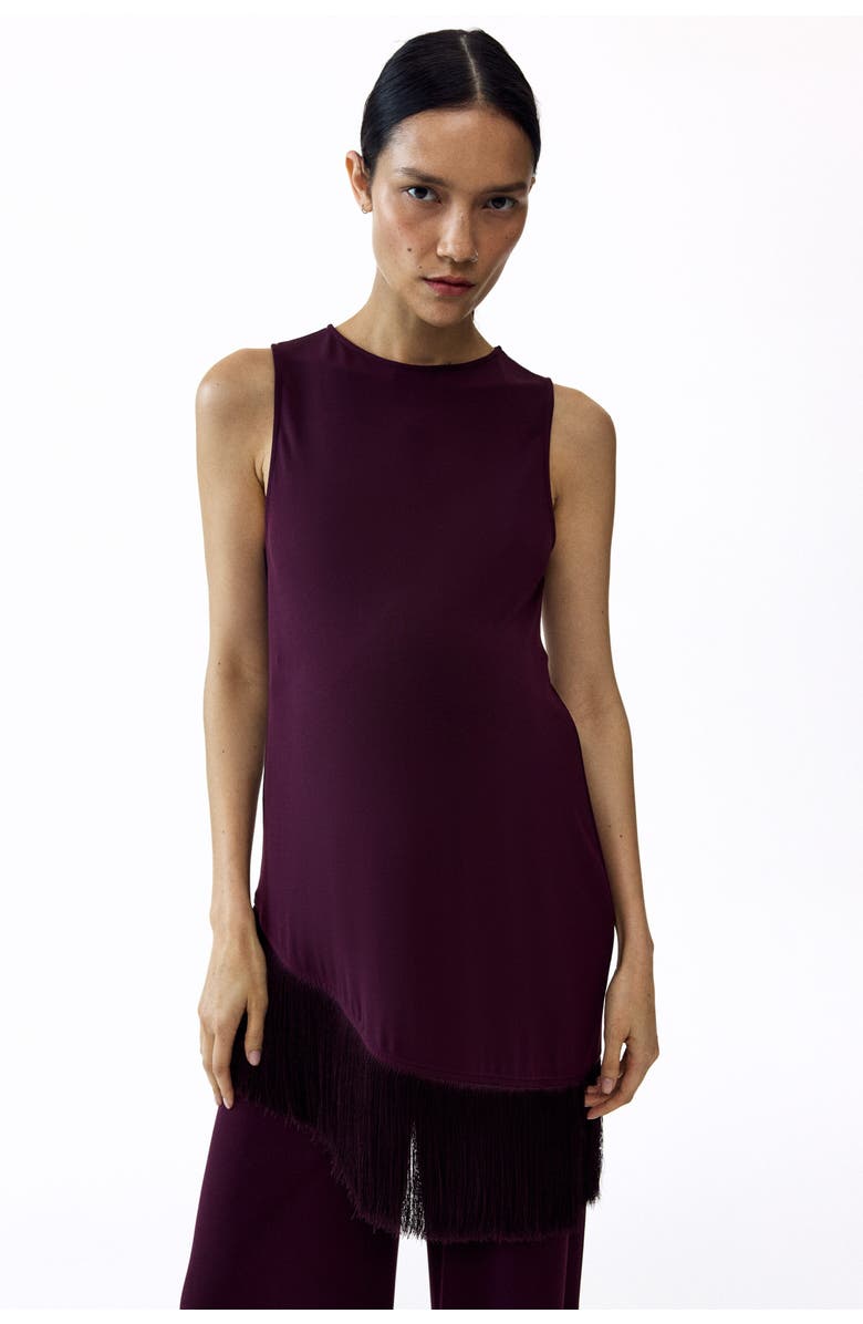 H&M Mama Asymmetric Fringe-trimmed Top, Alternate, color, Dark Plum Purple