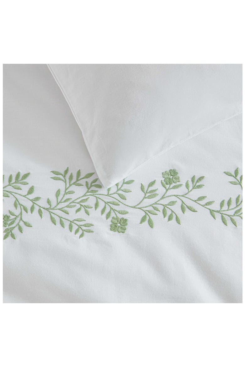 Garden Path Embroidery Cotton Duvet Set, Alternate, color, WHITE/ VINE GREEN