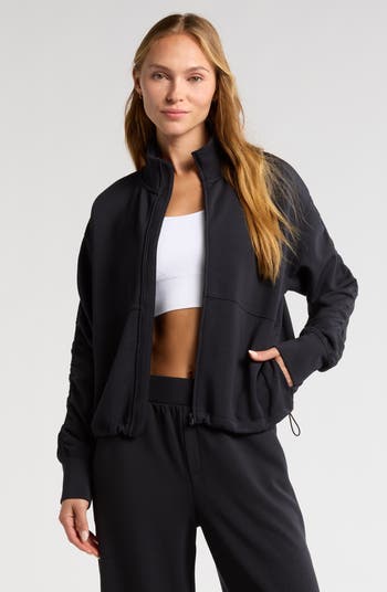 Zella Ultra Soft Ruched Sleeve Front Zip Scuba Knit Jacket Zella Ultra Soft Ruched Sleeve Front Zip Scuba Knit Jacket