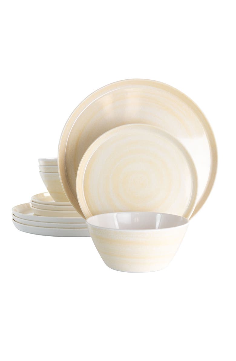 Elama Crafted Clay 12 Piece Lightweight Melamine Dinnerware Set, Main, color, White