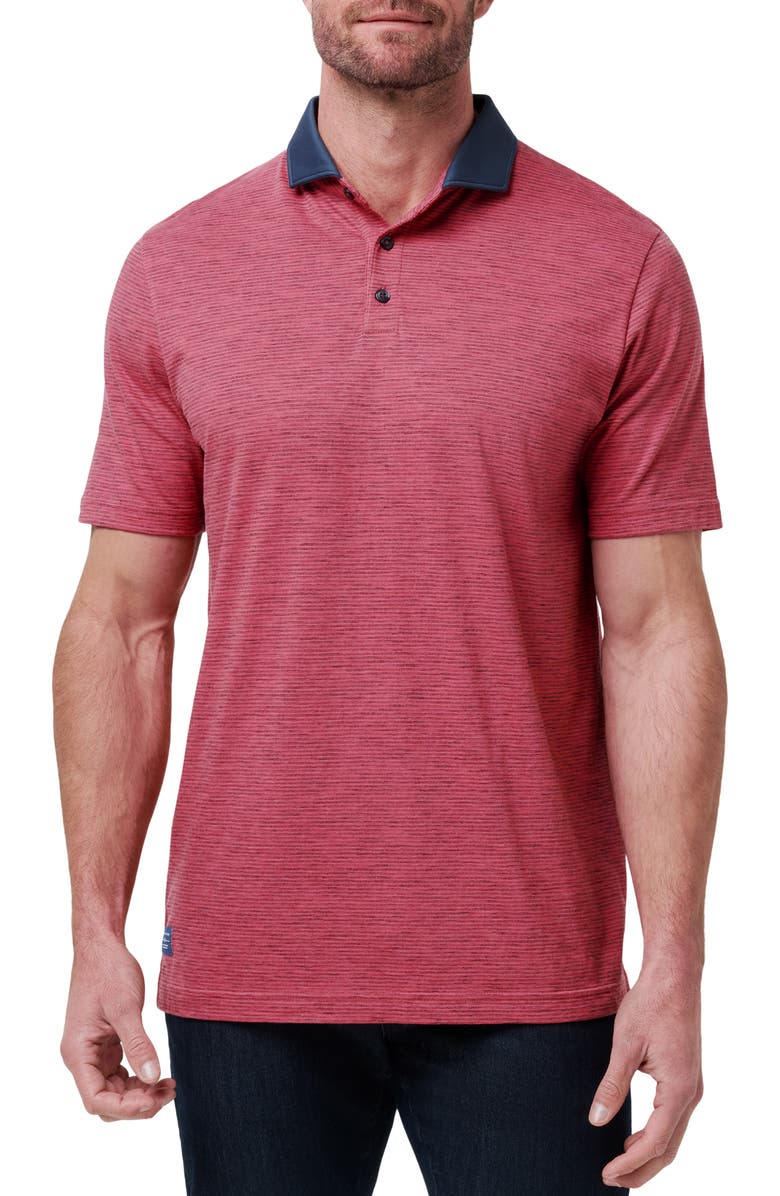 TravisMathew Common Interest Space Dye Stripe Polo, Main, color, Rose Wine