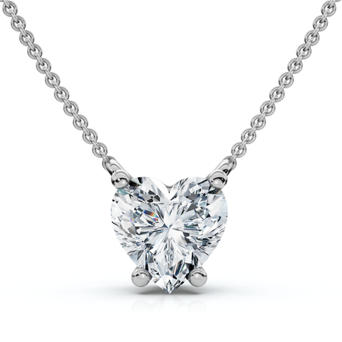 Certified 3Ct Heart Solitaire Diamond Pendant Necklace 14k Gold Lab Grown