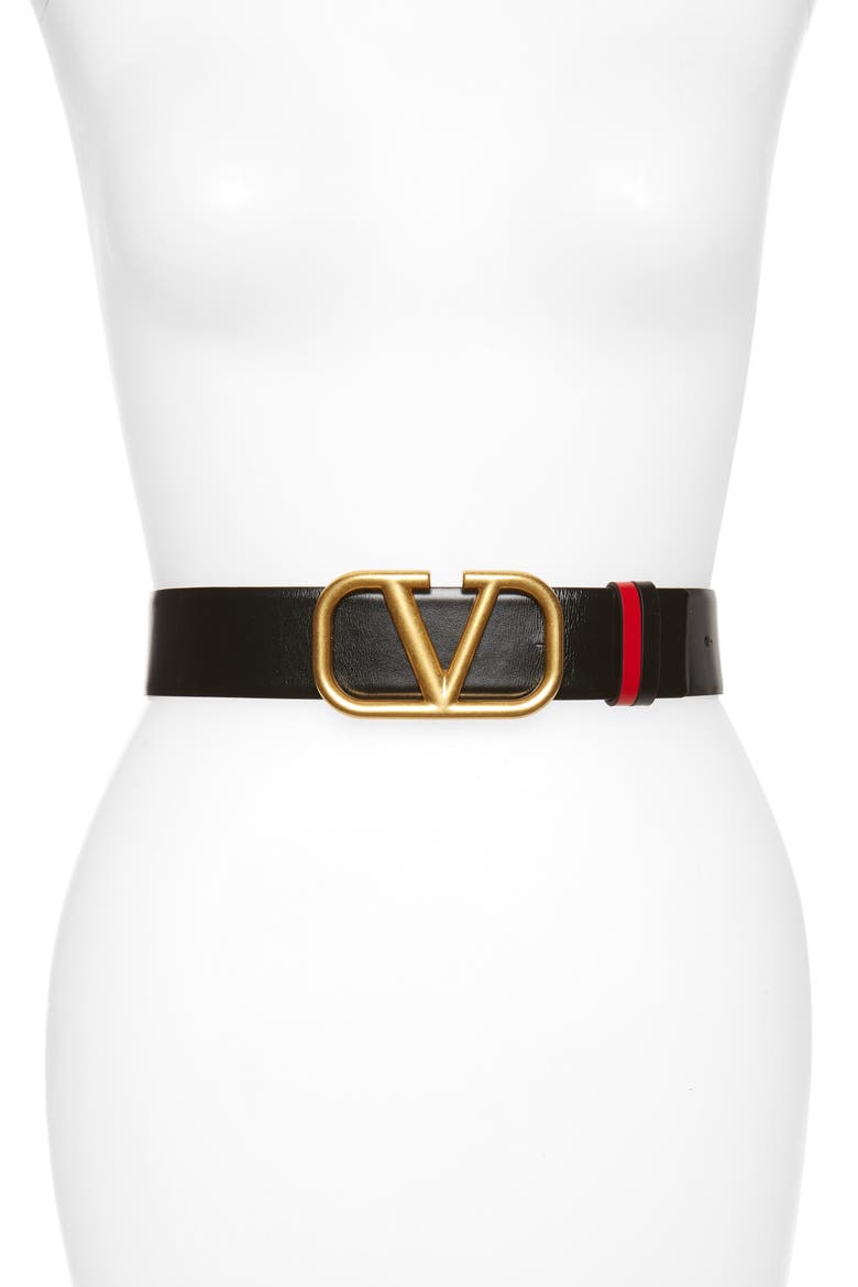 VLOGO Buckle Reversible Leather Belt, Main, color, NERO-ROUGE PUR