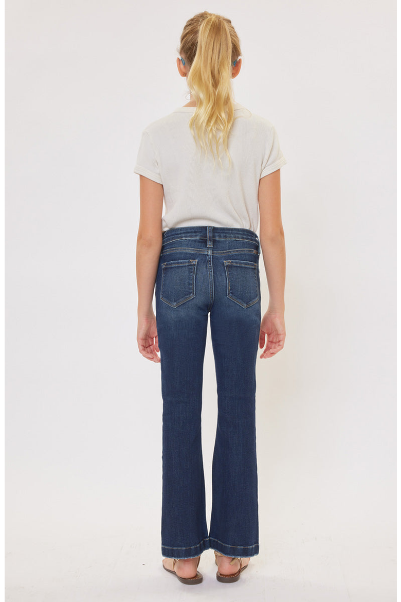 Aster Mid Rise Kids Flare Jeans, Alternate, color, Dark Wash