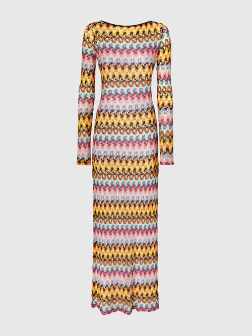 Missoni Multicolor Long Dress With All-over Zig Zag Motif In Fabric Woman In Multicoloured