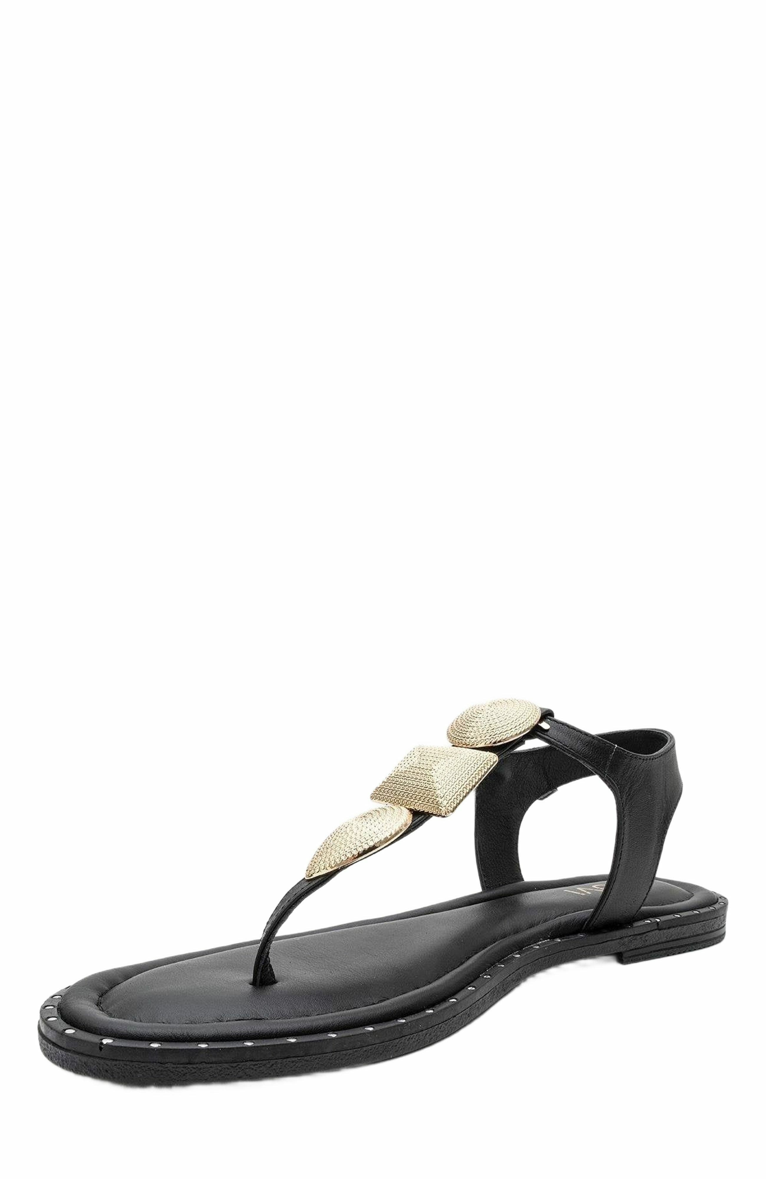 Forever & Always Shoes Giulia Leather Flat Sandal, Alternate, color, Black Leather