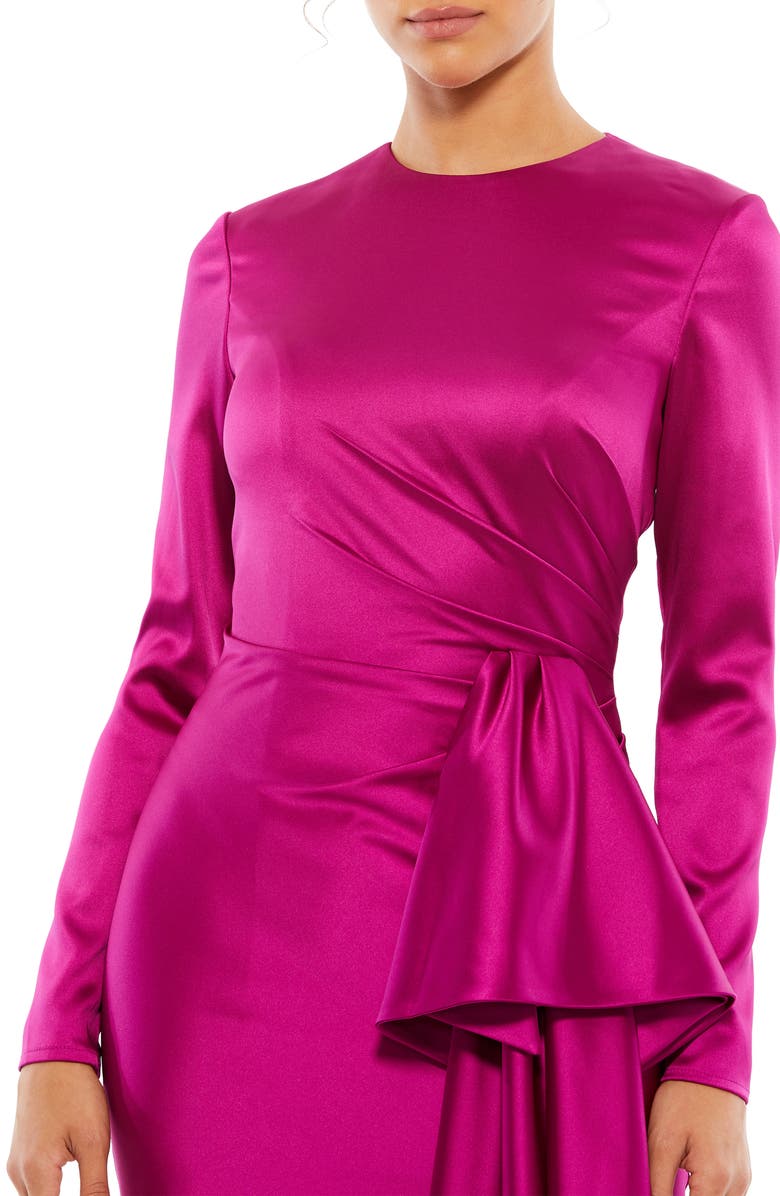 Mac Duggal Side Bow Long Sleeve Satin Minidress, Alternate, color, 