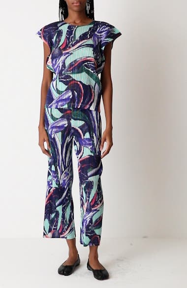Pleats Please Issey Miyake Tardivo Print Pleated Sleeveless Top