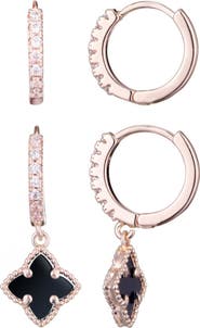 Adornia Set of 2 Cubic Zirconia Huggie Hoop & Clover Drop Earrings