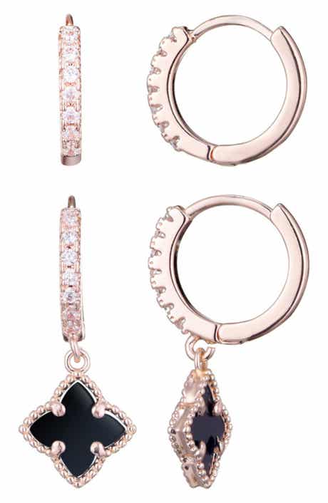 Adornia Set of 2 Cubic Zirconia Huggie Hoop & Clover Drop Earrings