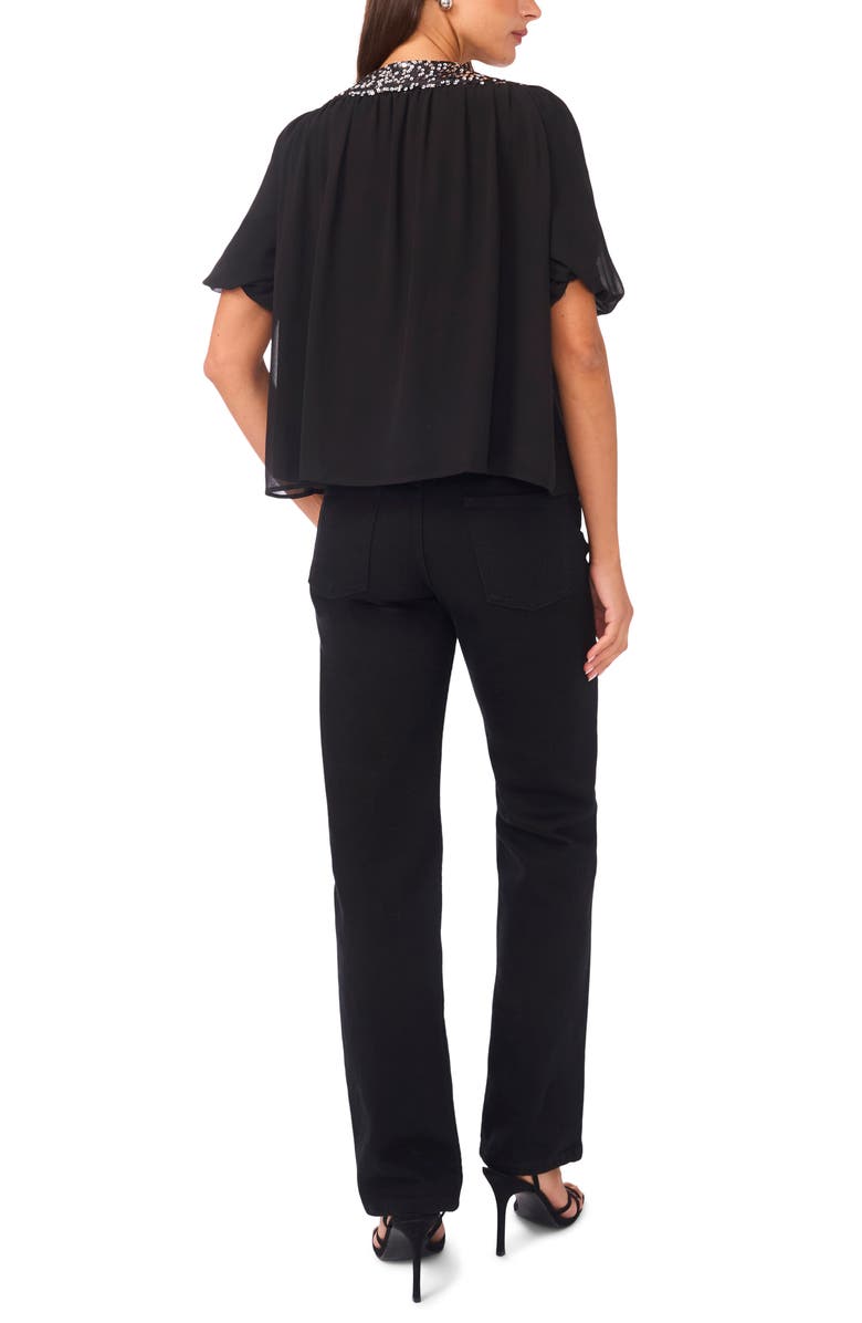 Vince Camuto Sequin Trim Puff Sleeve Top, Alternate, color, Rich Black