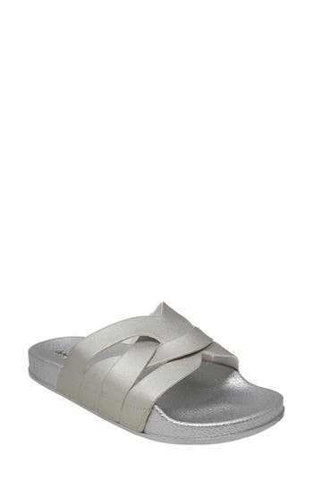 Gaahuu Crisscross Strap Slide Sandal In Silver