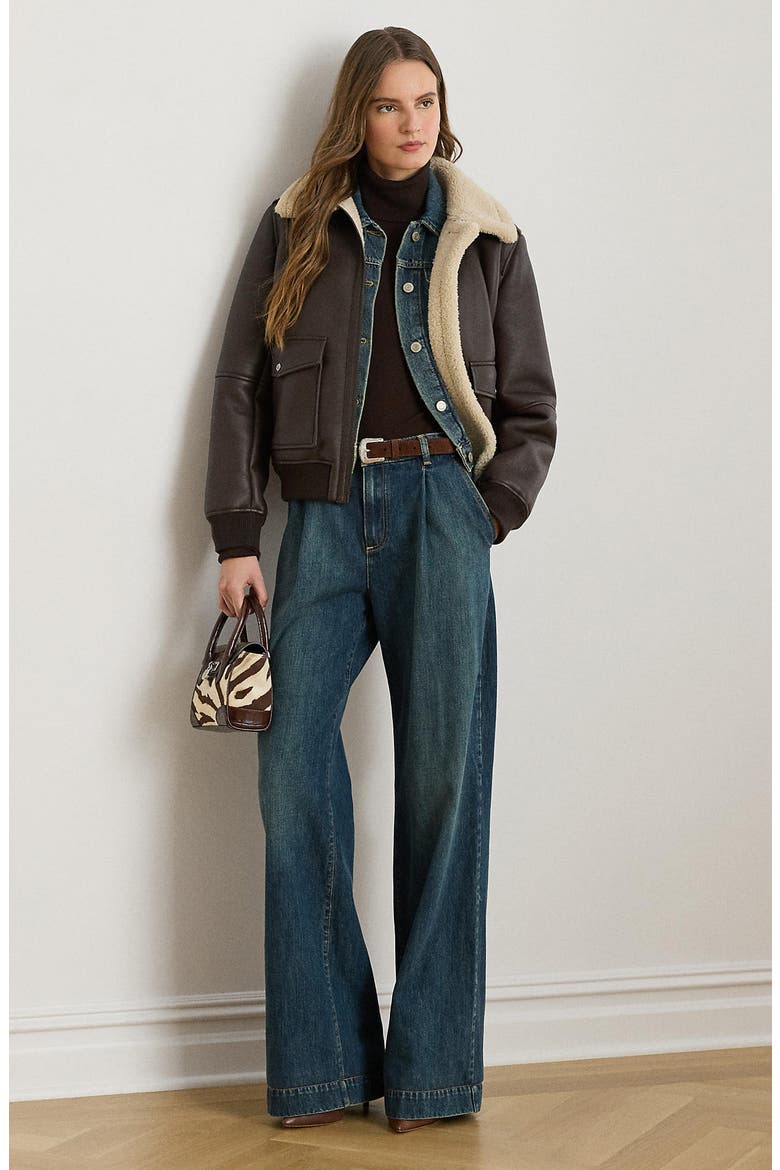 Faux Leather & Faux Shearling Bomber Jacket, Alternate, color, CIRCUIT BROWN