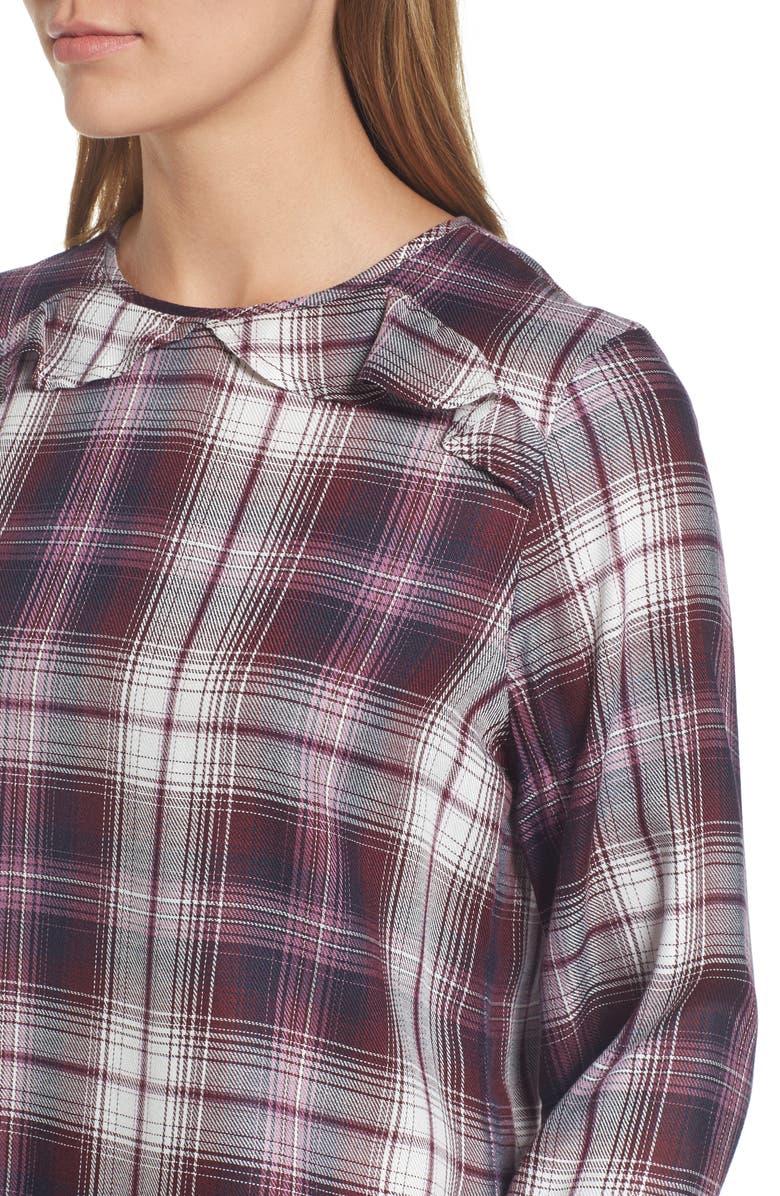 Bobeau Plaid Ruffle Top, Alternate, color, Purple Plaid