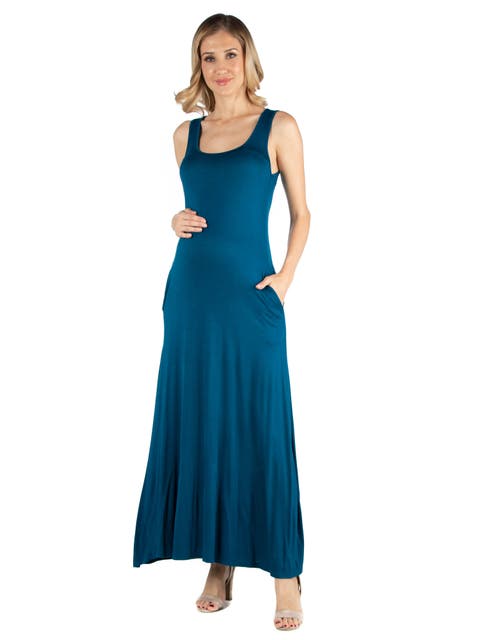 Maternity Scoop Neck Sleeveless Maxi Dress with Pockets