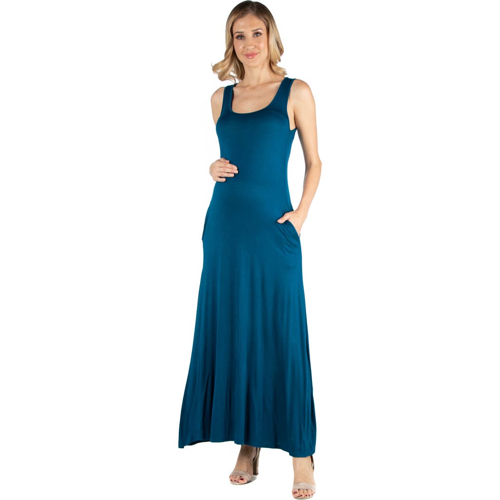 24seven Comfort Apparel Scoop Neck Sleeveless Maternity Maxi Dress With Pockets