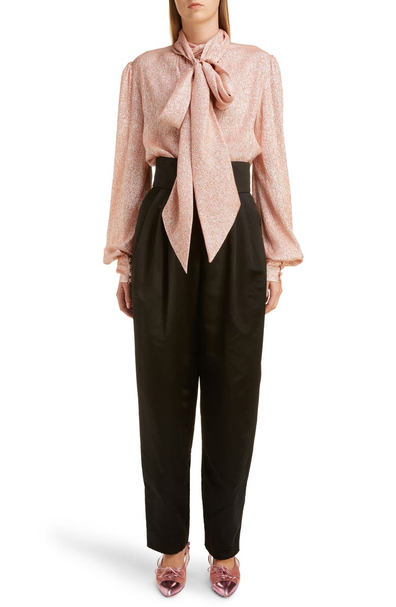 Runway Marc Jacobs Tie Neck Lamé Blouse, Main, color, 