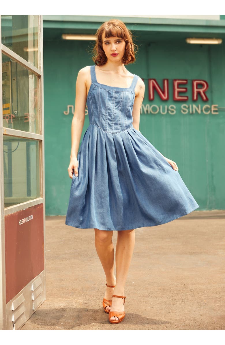 ModCloth Meet Me on Main Street Chambray Dress, Alternate, color, Vintage Blue