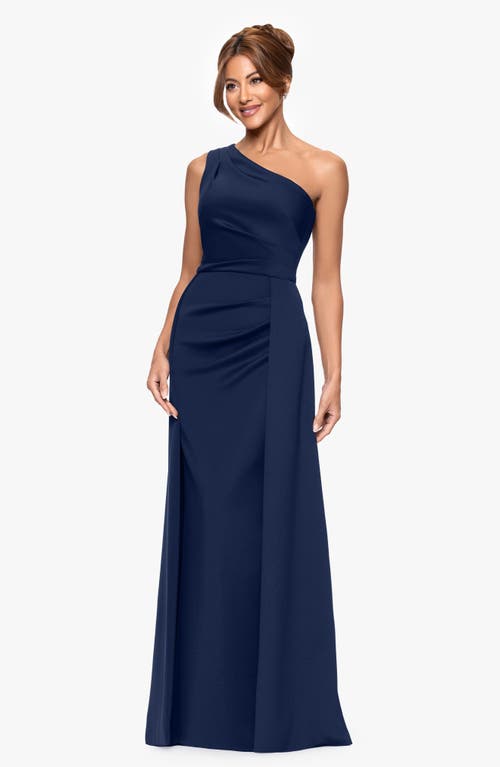 Xscape Evenings One-shoulder Scuba Crepe Evening Gown In Blue