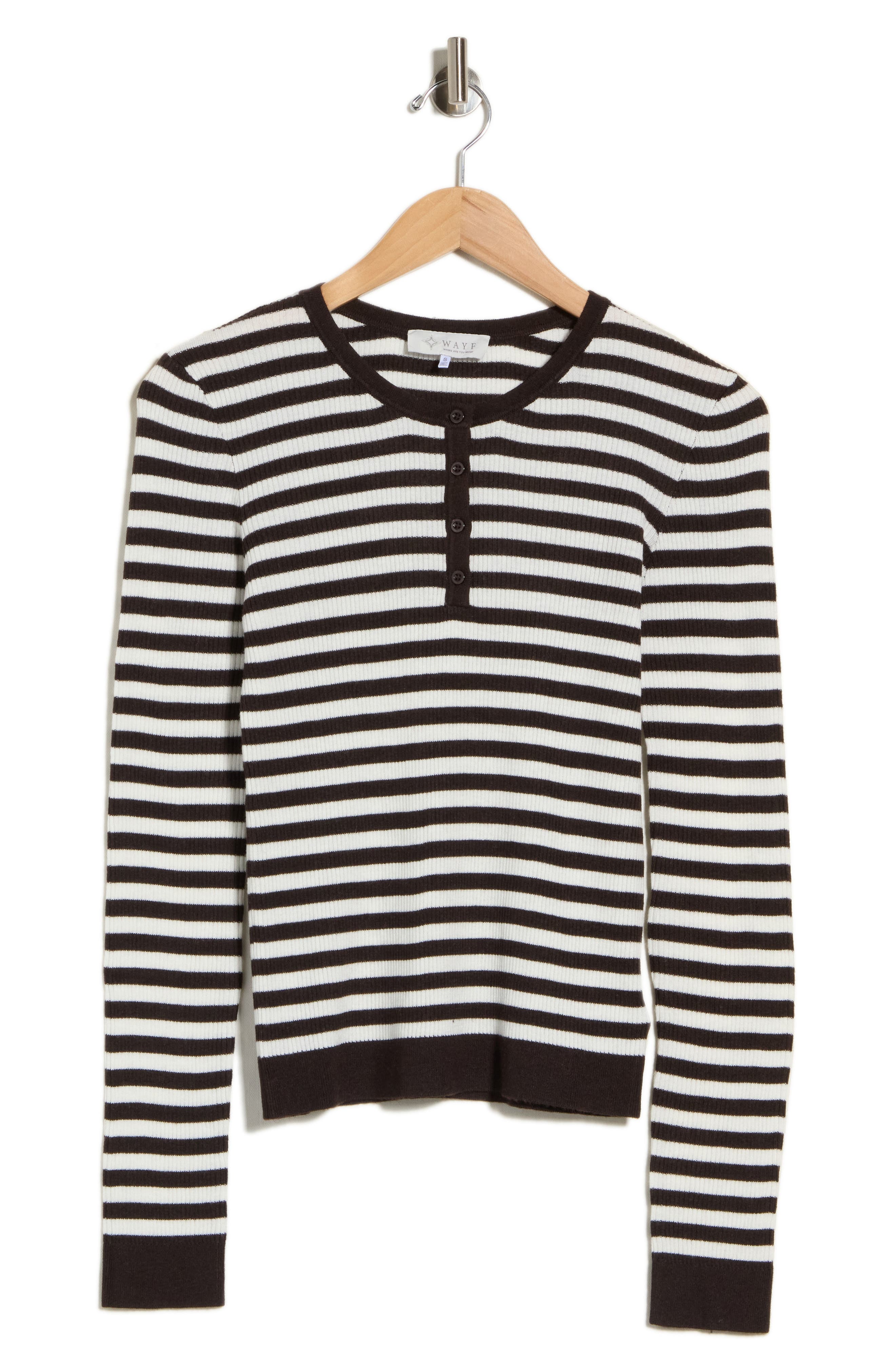 Striped Long Sleeve Henley Sweater