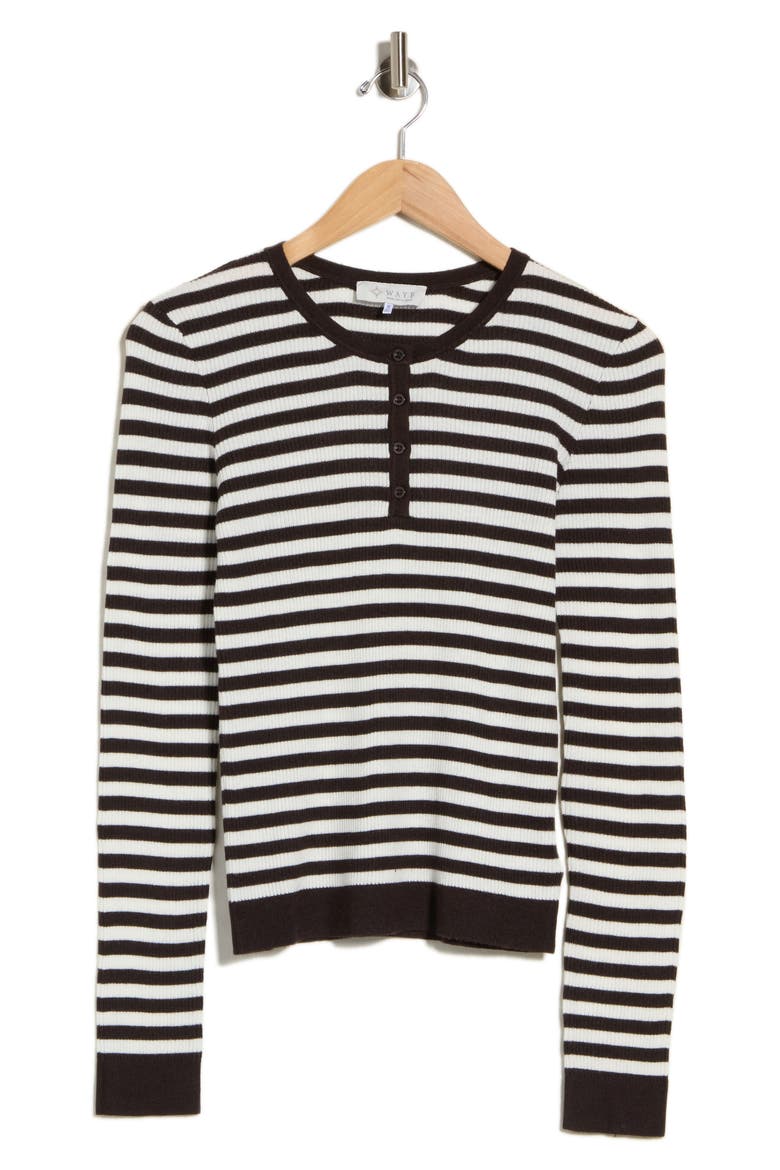 Striped Long Sleeve Henley Sweater, Main, color, BROWN STRIPE