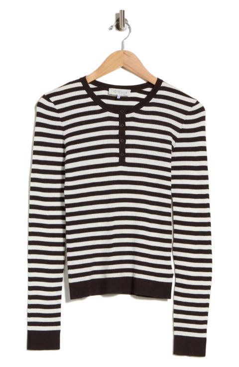 Striped Long Sleeve Henley Sweater