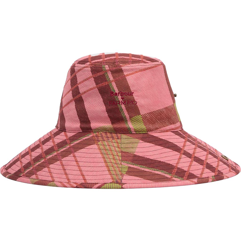 Barbour X Farm Rio Luisa Bucket Hat In Pink Tartan
