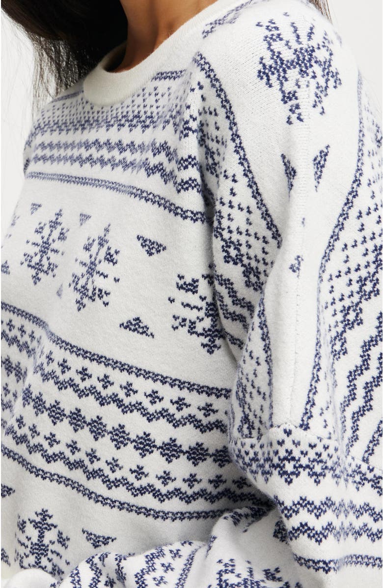 COTTON ON BODY Women's Novelty Knitted Jumper, Alternate, color, Coconut Milk Snow Flakes