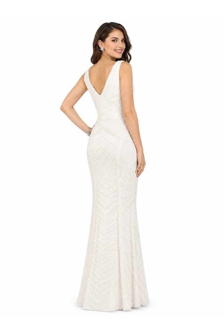 Beaded Faux-Wrap V-Neck Bridal Gown, Alternate, color, White