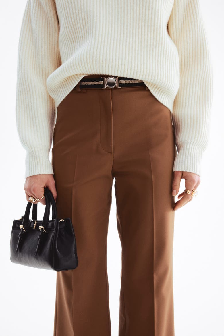 Belted Bootcut Pants, Alternate, color, Brown